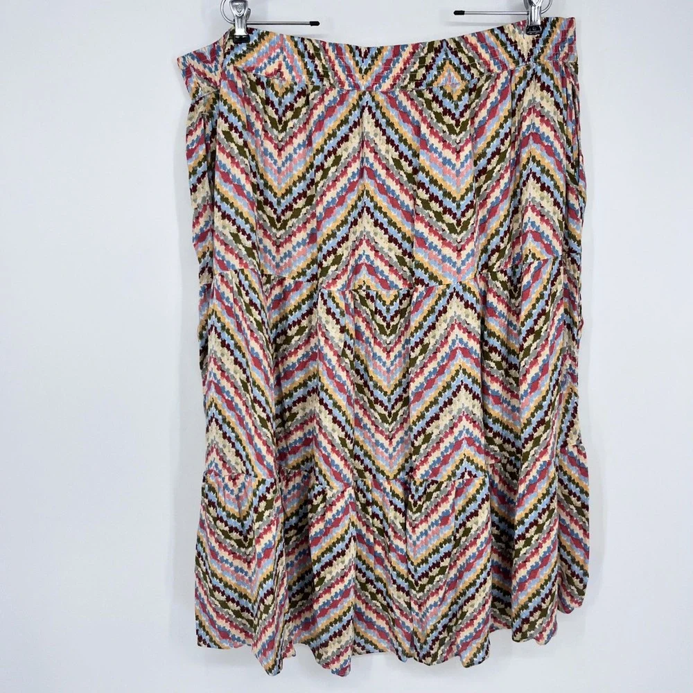 Sonoma Tiered Midi‎ Skirt Womens 2X Multi Color Chevron Zig Zag Rayon Boho